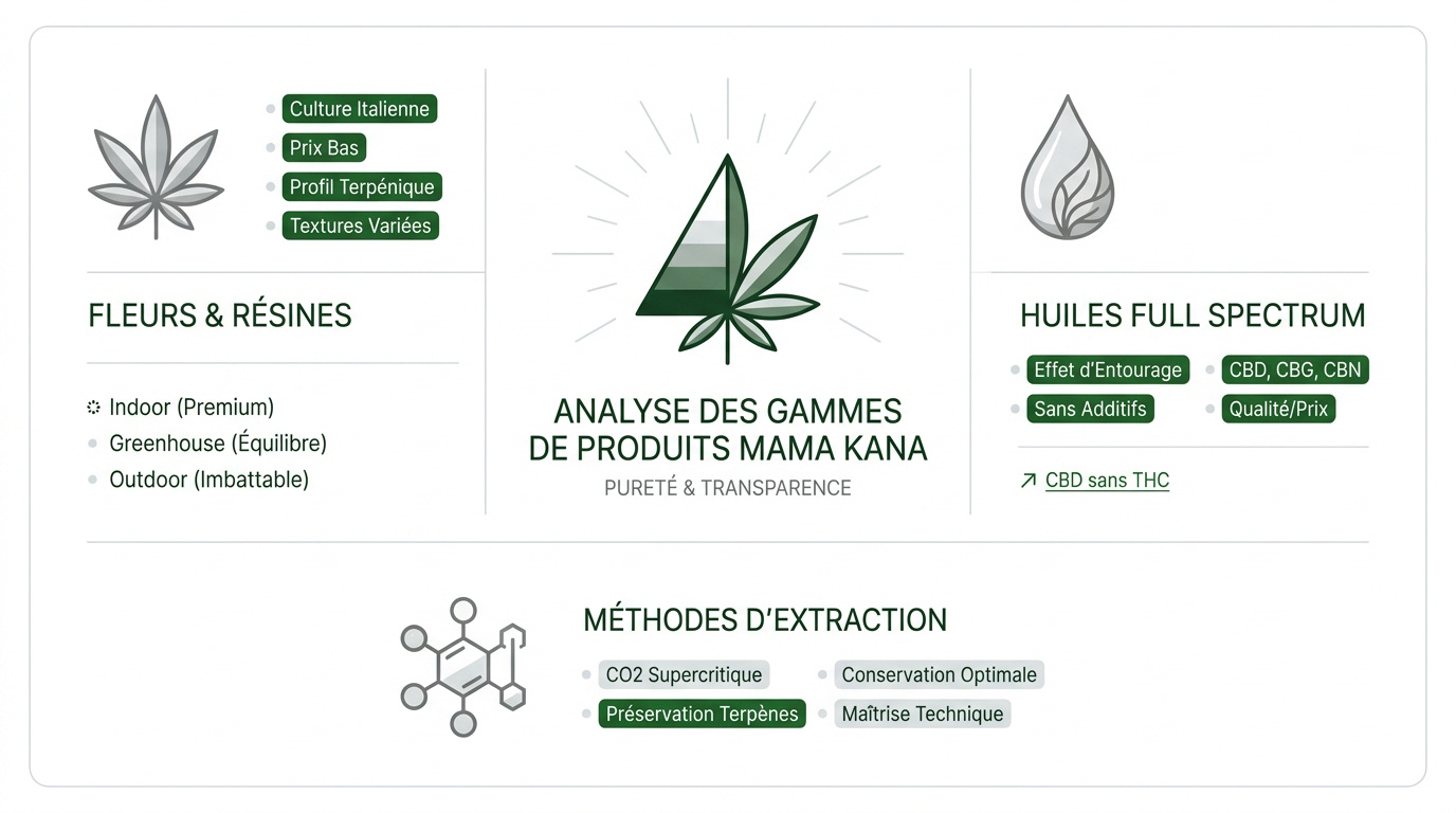 Sélection de fleurs et huiles CBD Mama Kana