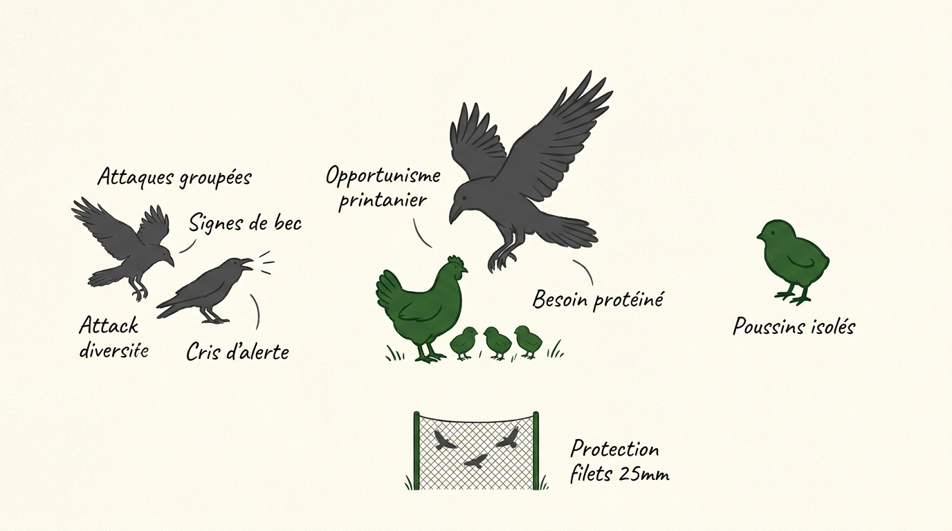 Corbeau observant des poussins