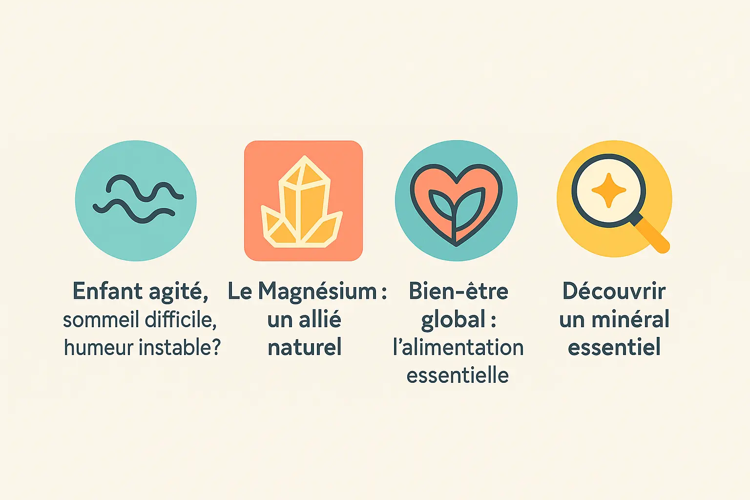 Illustration d'un enfant en pleine énergie et de sources alimentaires de magnésium