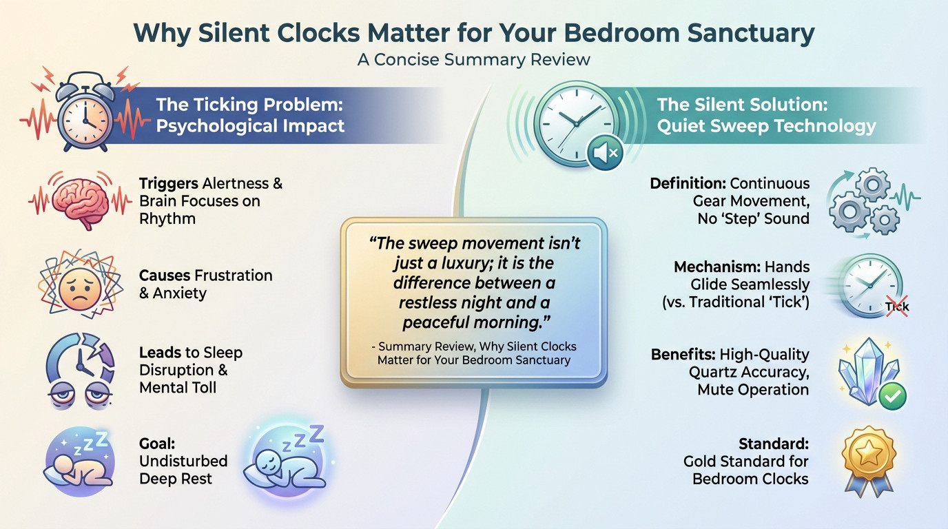 Minimalist silent wall clock in a serene bedroom setting