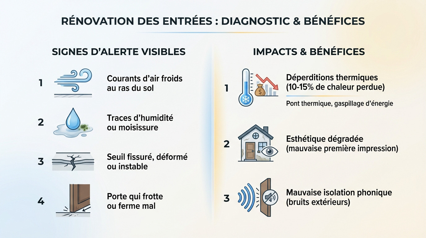 Seuil de porte entrée en rénovation : choix et pose réussie 2 Diagnostic des signes d'usure sur un seuil de porte d'entrée nécessitant une rénovation