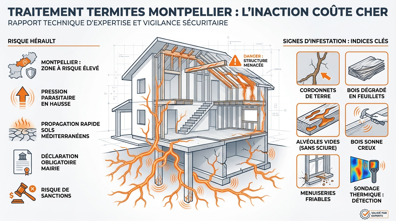 Infographie sur les risques et la détection des termites à Montpellier