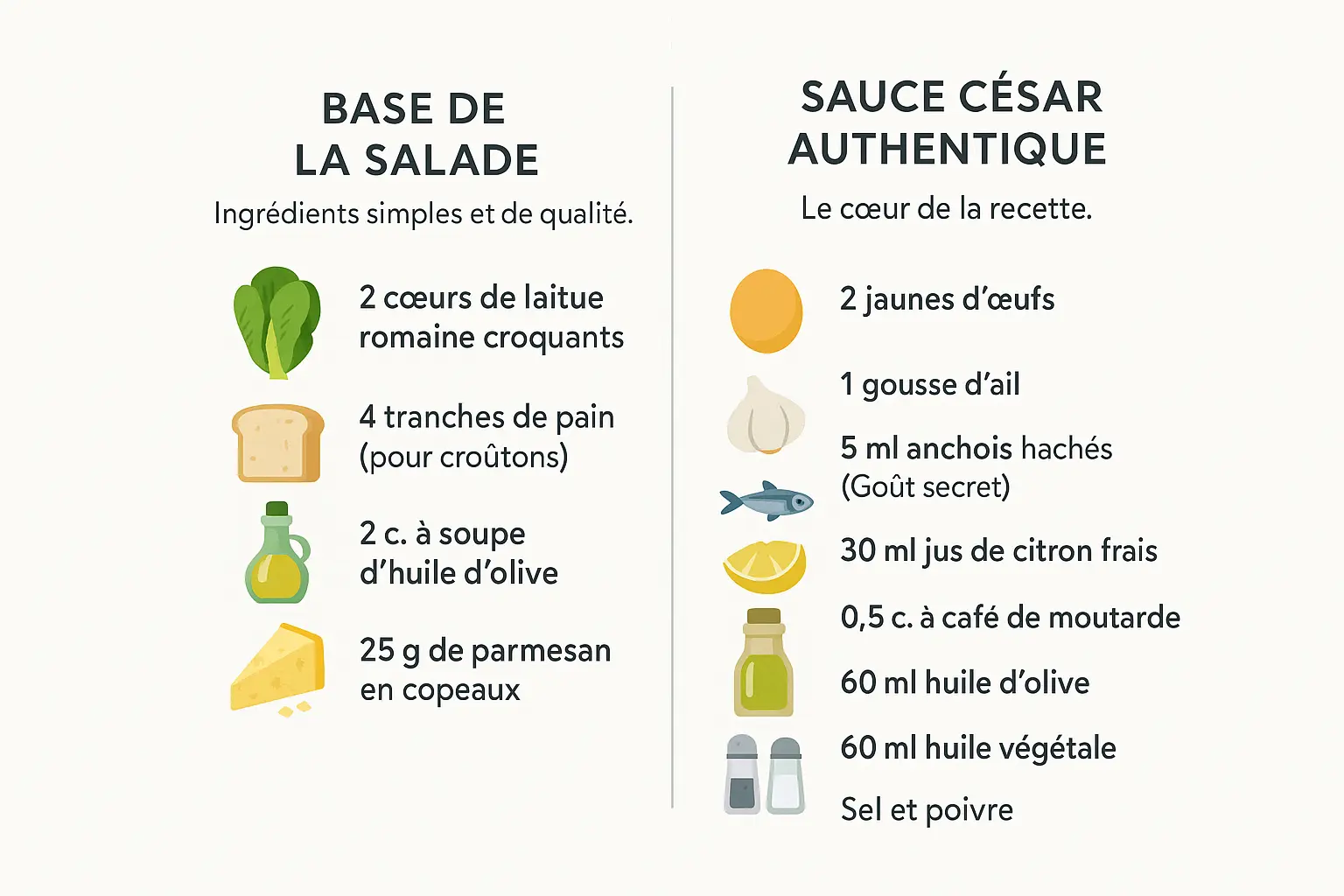 Ingrédients pour une salade César réussie