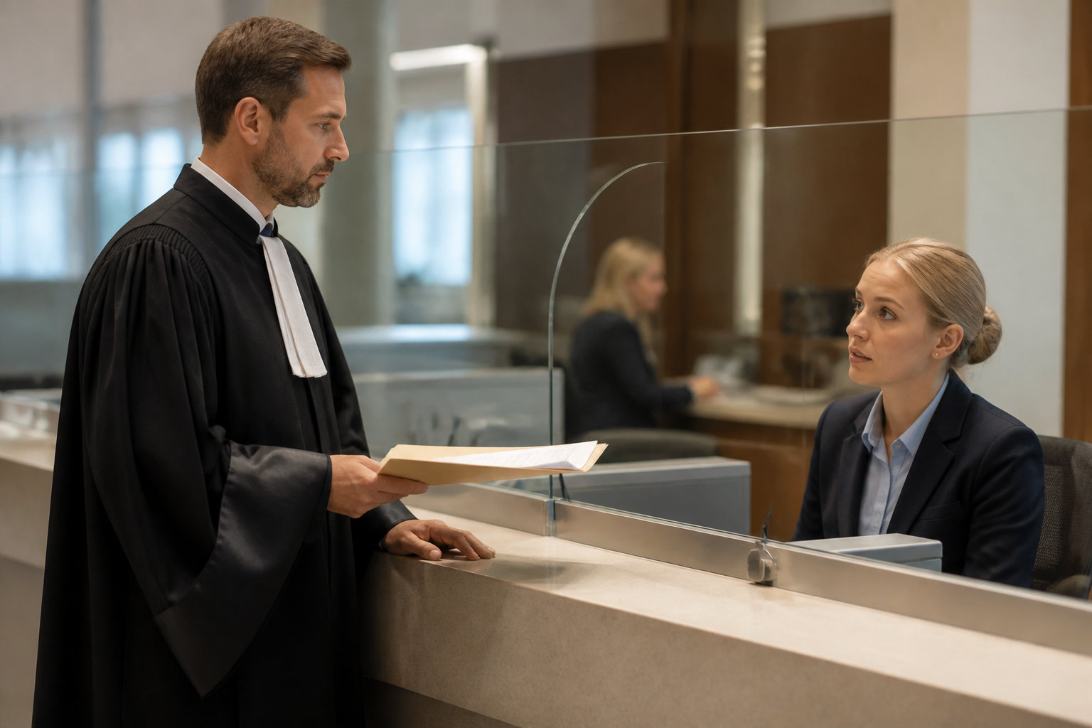 Commissaire de justice signifiant une saisie-attribution à une banque