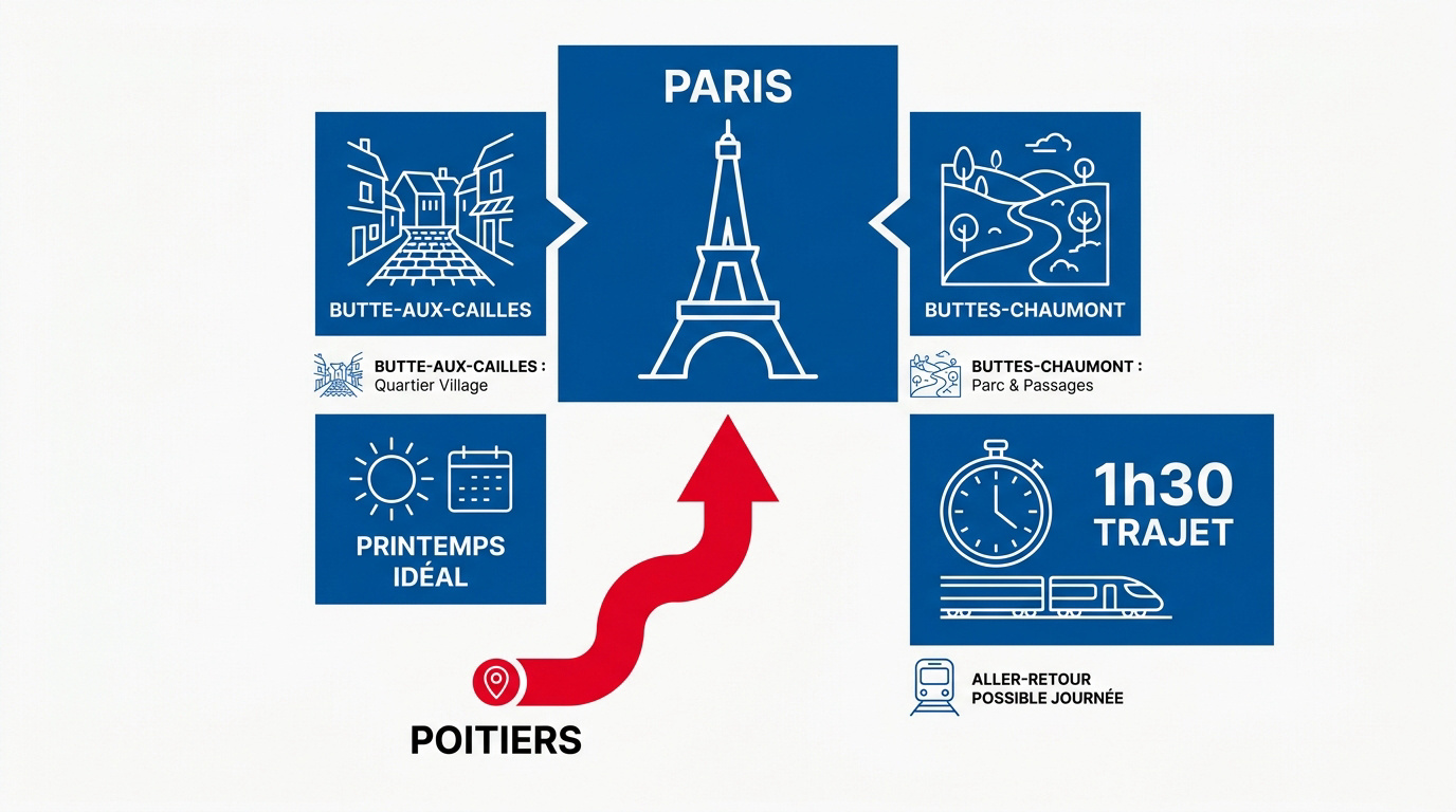 TGV arrivant en gare de Paris pour un weekend depuis Poitiers