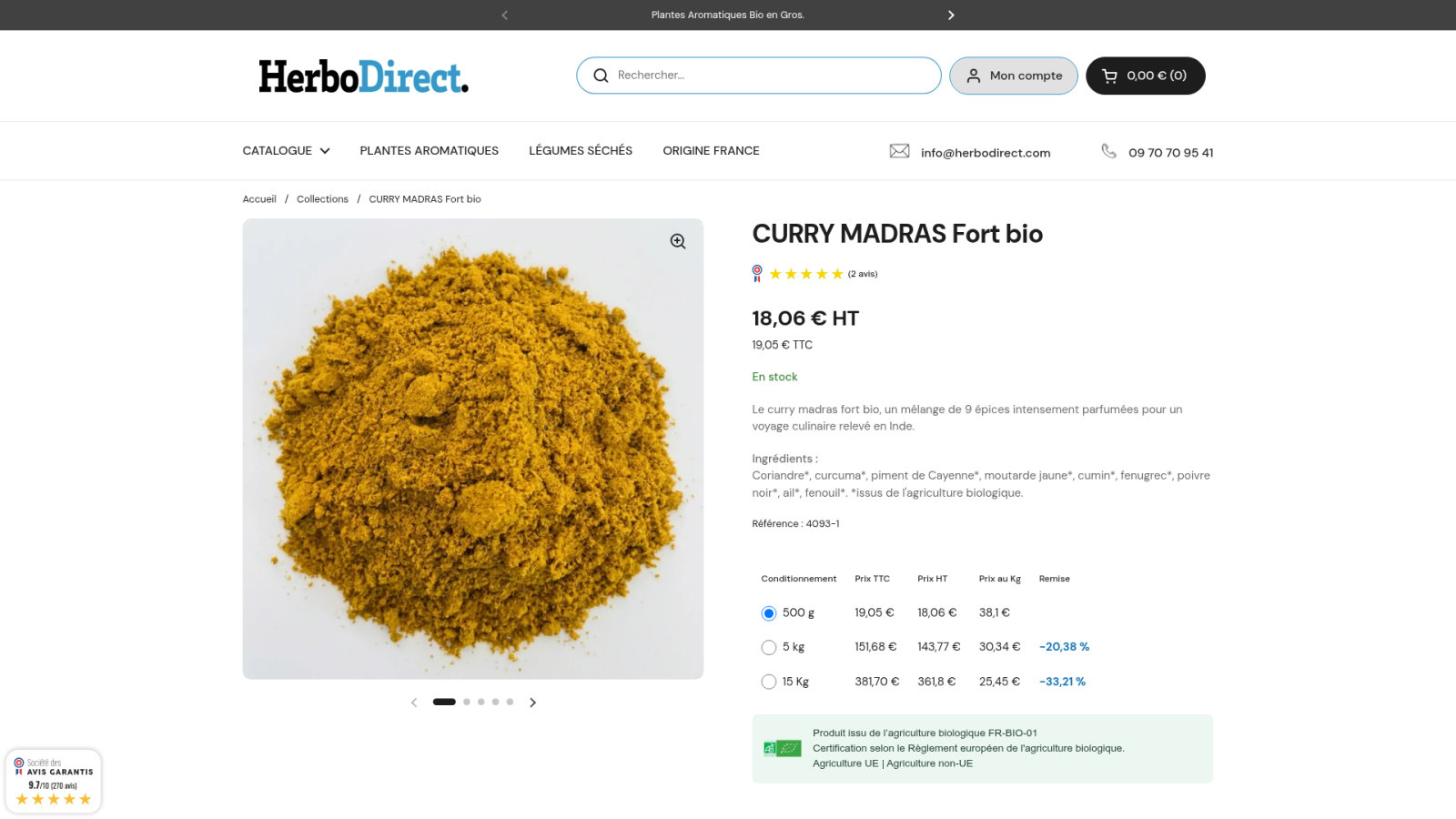 Curry Madras Fort bio pour une signature relevée