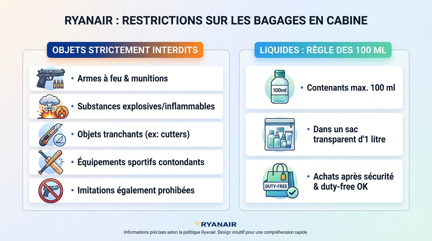 Restrictions bagages cabine Ryanair objets interdits et règles de sécurité
