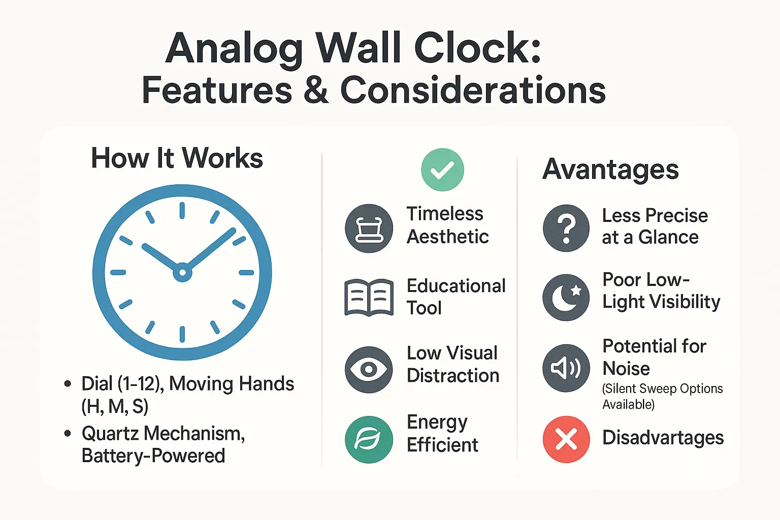 Analog wall clock with visible gears and quartz mechanism