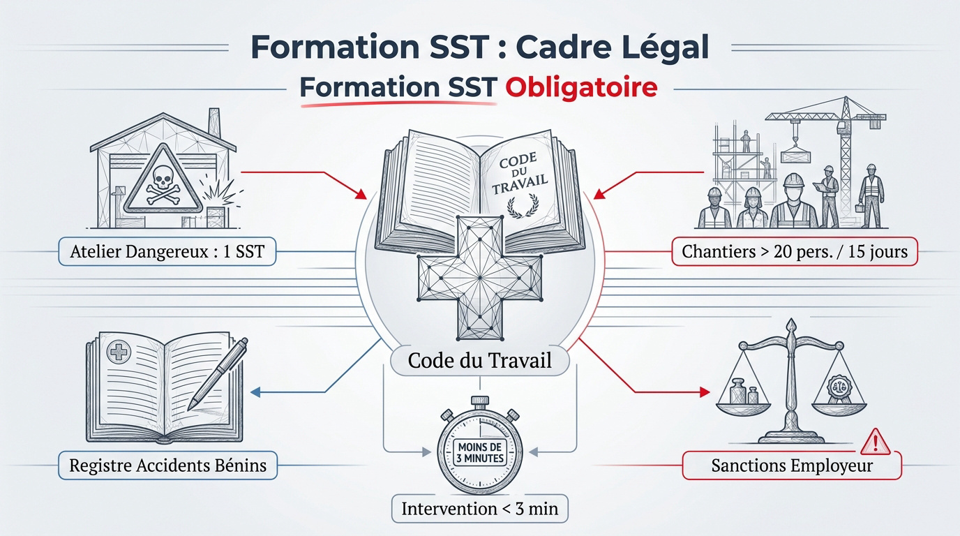 Secouriste du travail en intervention dans un atelier industriel