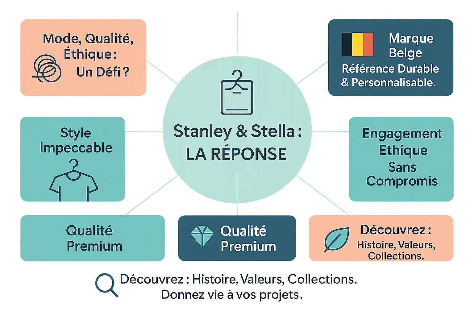 Infographie illustrant les engagements de Stanley & Stella en matière de durabilité textile
