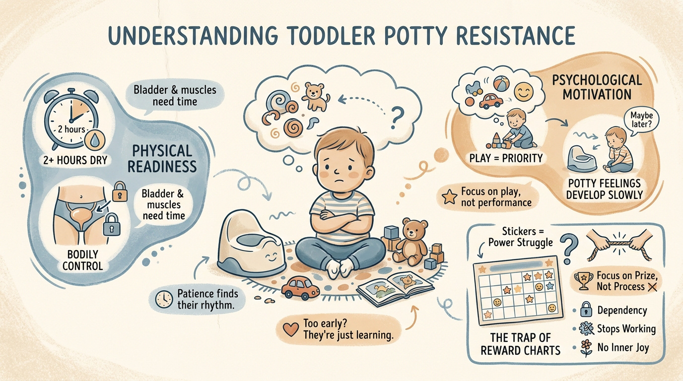 Milo Knows Already 1 Toddler showing resistance to potty training during a power struggle with parents