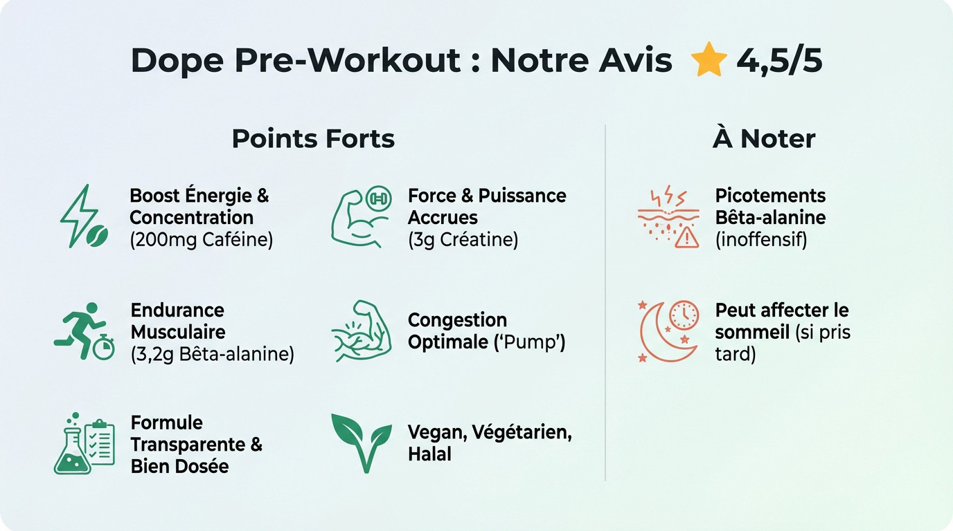 Résumé des points forts et faibles du Dope Pre-Workout de Bulk