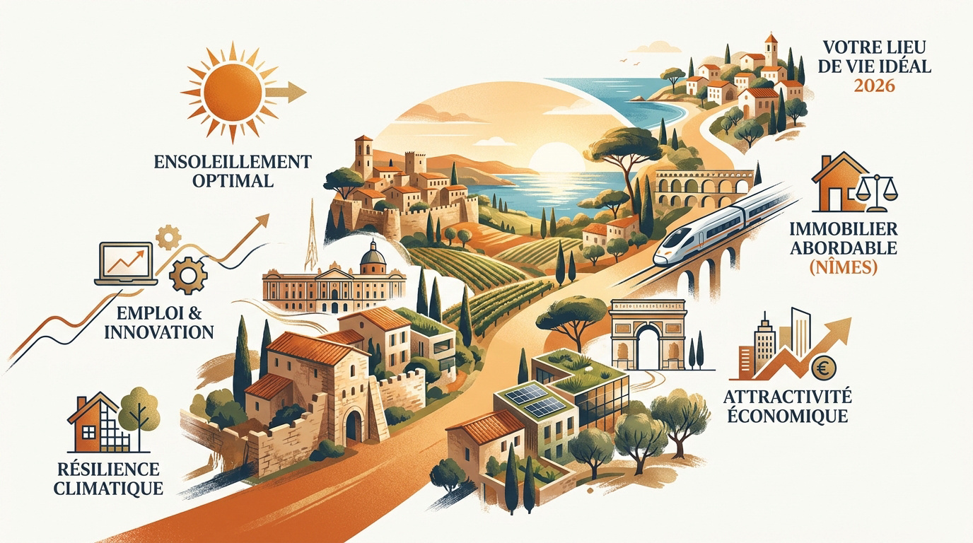 Vue panoramique d'une ville ensoleillée dans le sud de la France en 2026