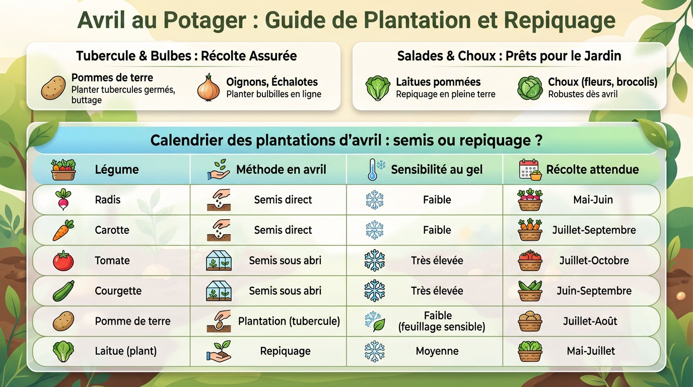 Jardinier effectuant des plantations et semis de légumes au potager en avril