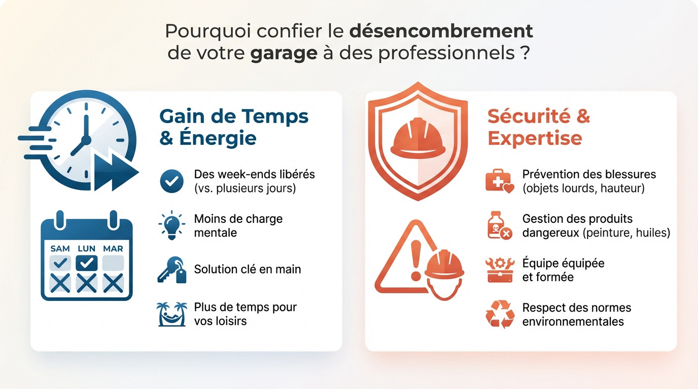 Professionnels effectuant un débarras de garage rapide et sécurisé
