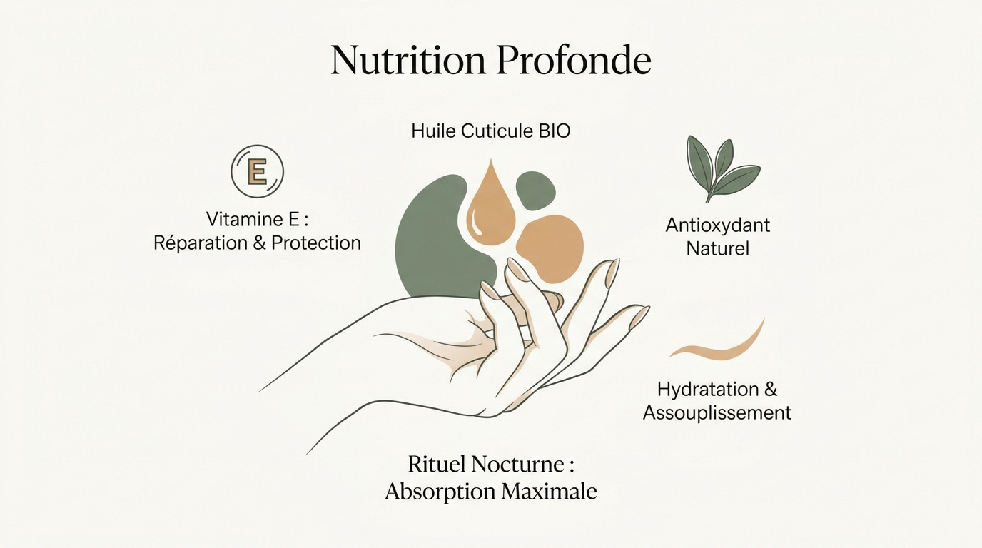 Application d'huile cuticule bio pour une nutrition profonde des ongles