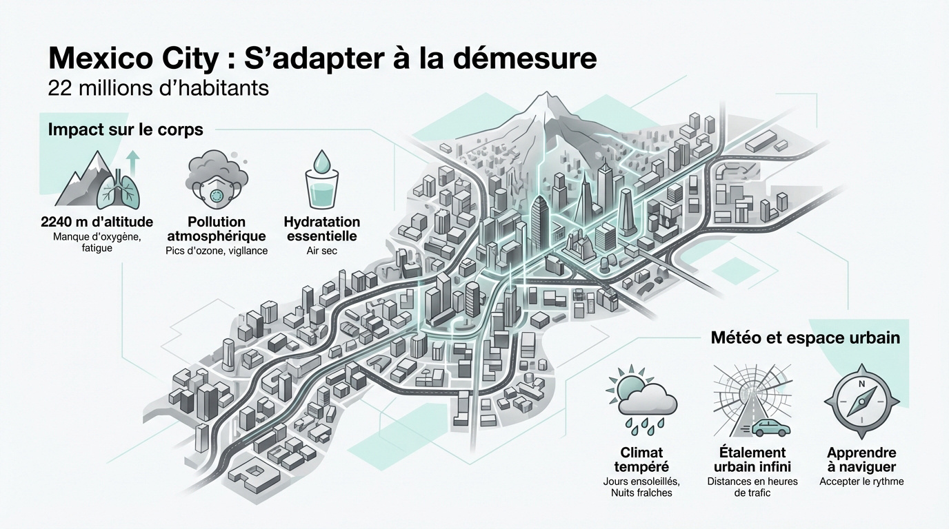 Vue aérienne de l'étalement urbain massif de Mexico City sous un ciel dégagé