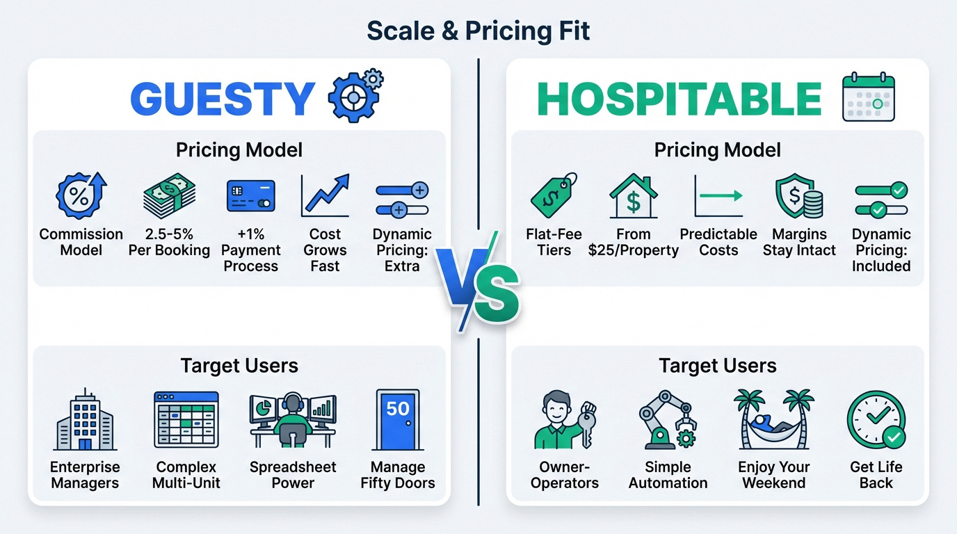 Comparison of Guesty and Hospitable pricing and scale models