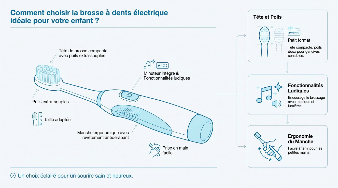 Brosse a dents electrique enfant : comment bien choisir Enfant souriant utilisant une brosse à dents électrique colorée pour son hygiène bucco-dentaire quotidienne