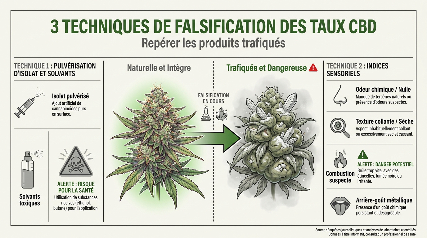 Indices pour repérer une fleur de CBD trafiquée aux solvants ou à l'isolat