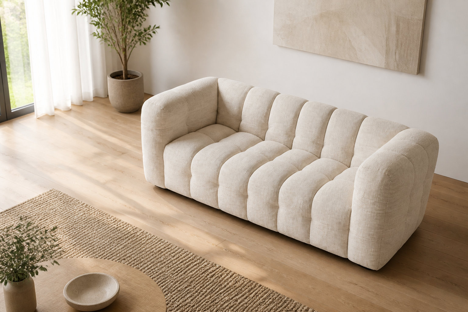 Canapé nuage 2 places en tissu beige sable - LILO