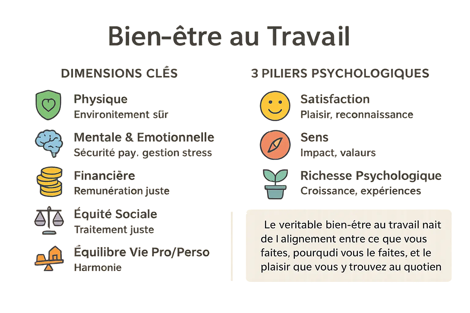 Représentation visuelle des dimensions du bien-être professionnel