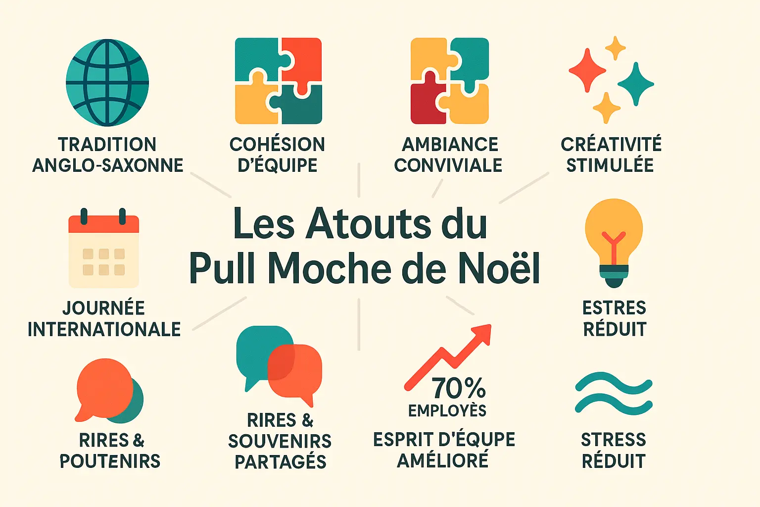 Illustration d'un concours de pulls moches de Noël avec des participants hilares et un podium