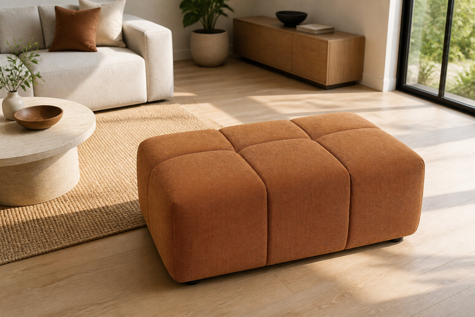L'esprit terracotta du pouf APOLIU : une chaleur matelassée