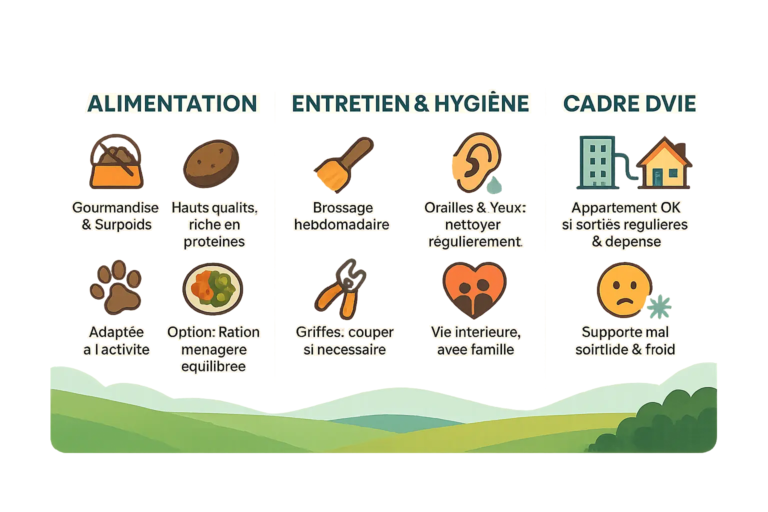 Infographie alimentation et entretien du Bull Terrier