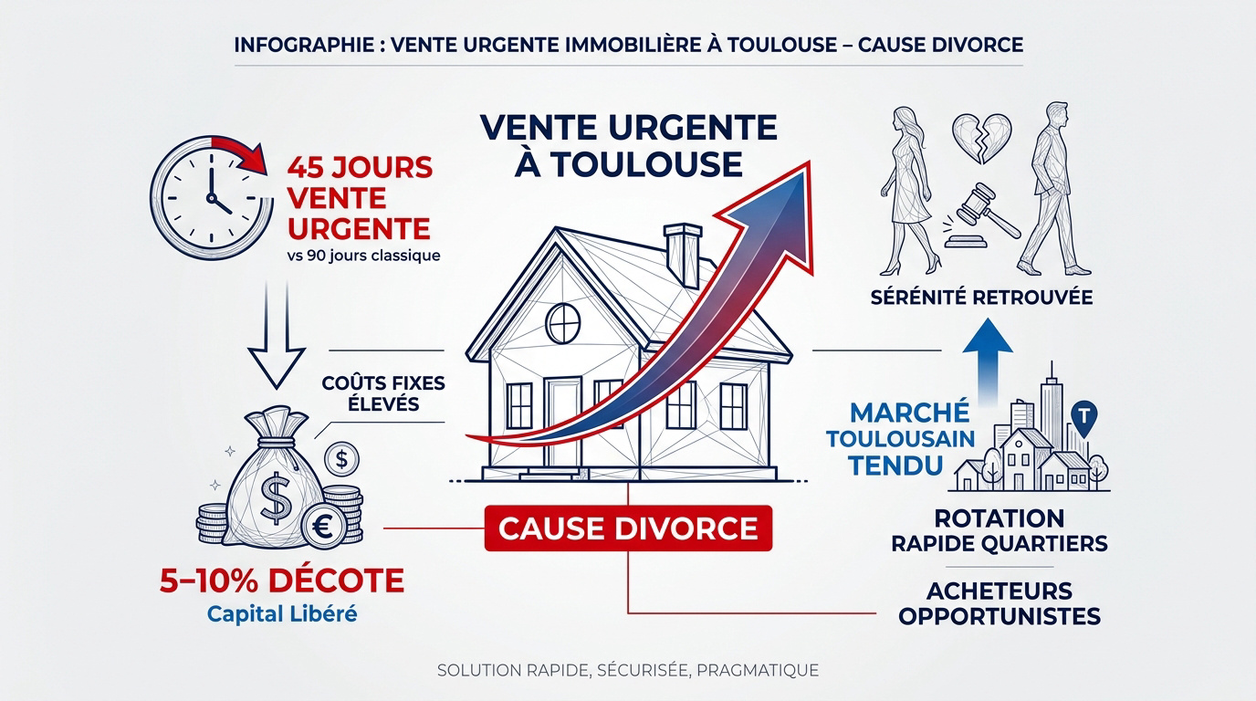 Maison de ville à Toulouse avec panneau de vente urgente suite à un divorce