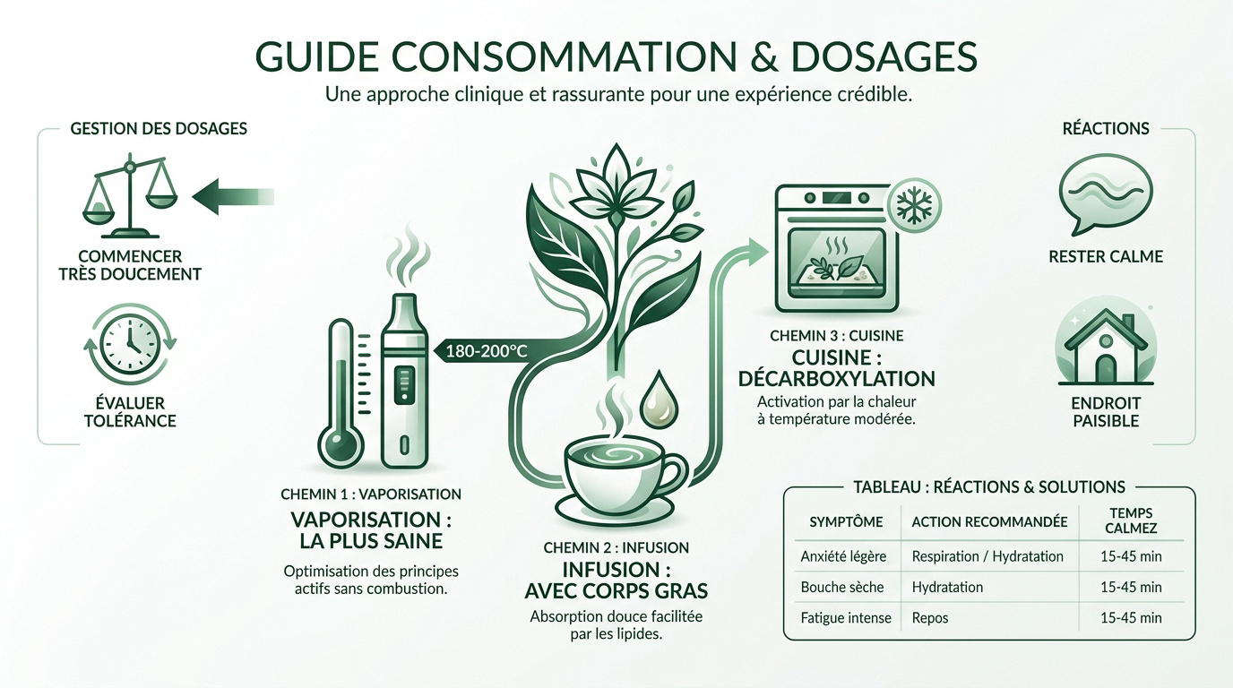 Fleurs de cannabis et matériel de préparation pour vaporisation et infusion