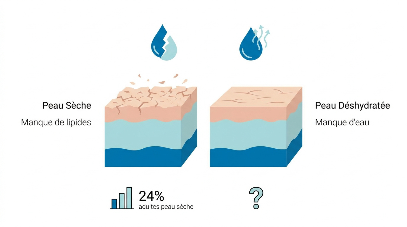 Comparaison entre peau sèche et déshydratée