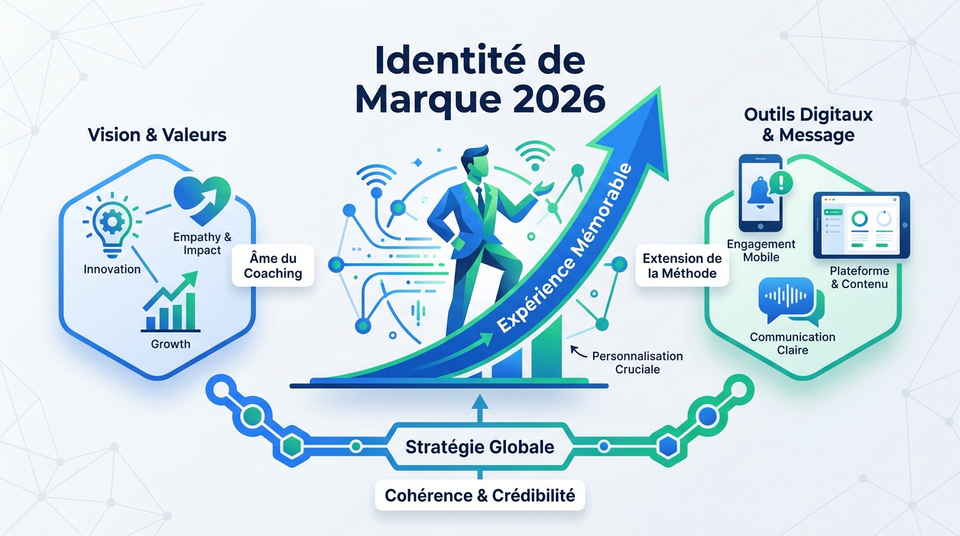 Interface d'application de coaching sportif personnalisée avec logo et couleurs de marque