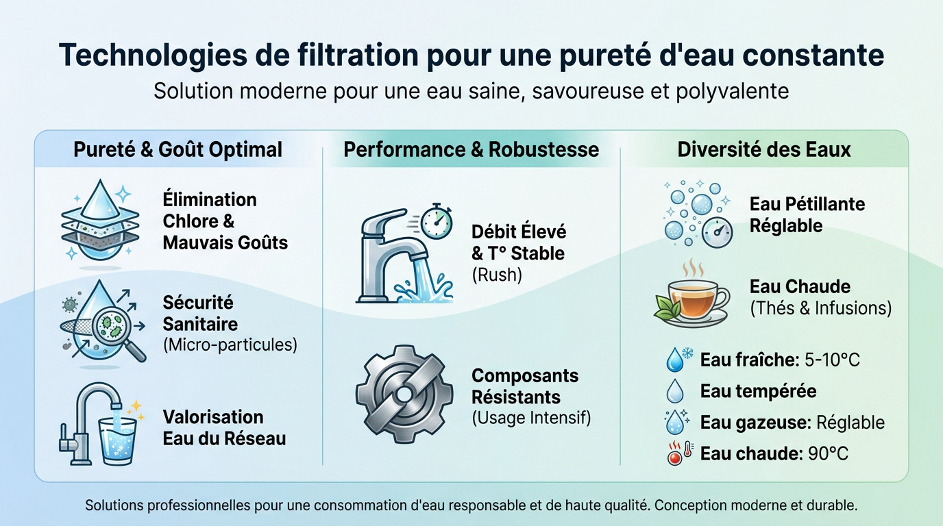 Syst&egrave;me de filtration avanc&eacute; pour fontaine &agrave; eau restaurant Global Coolers