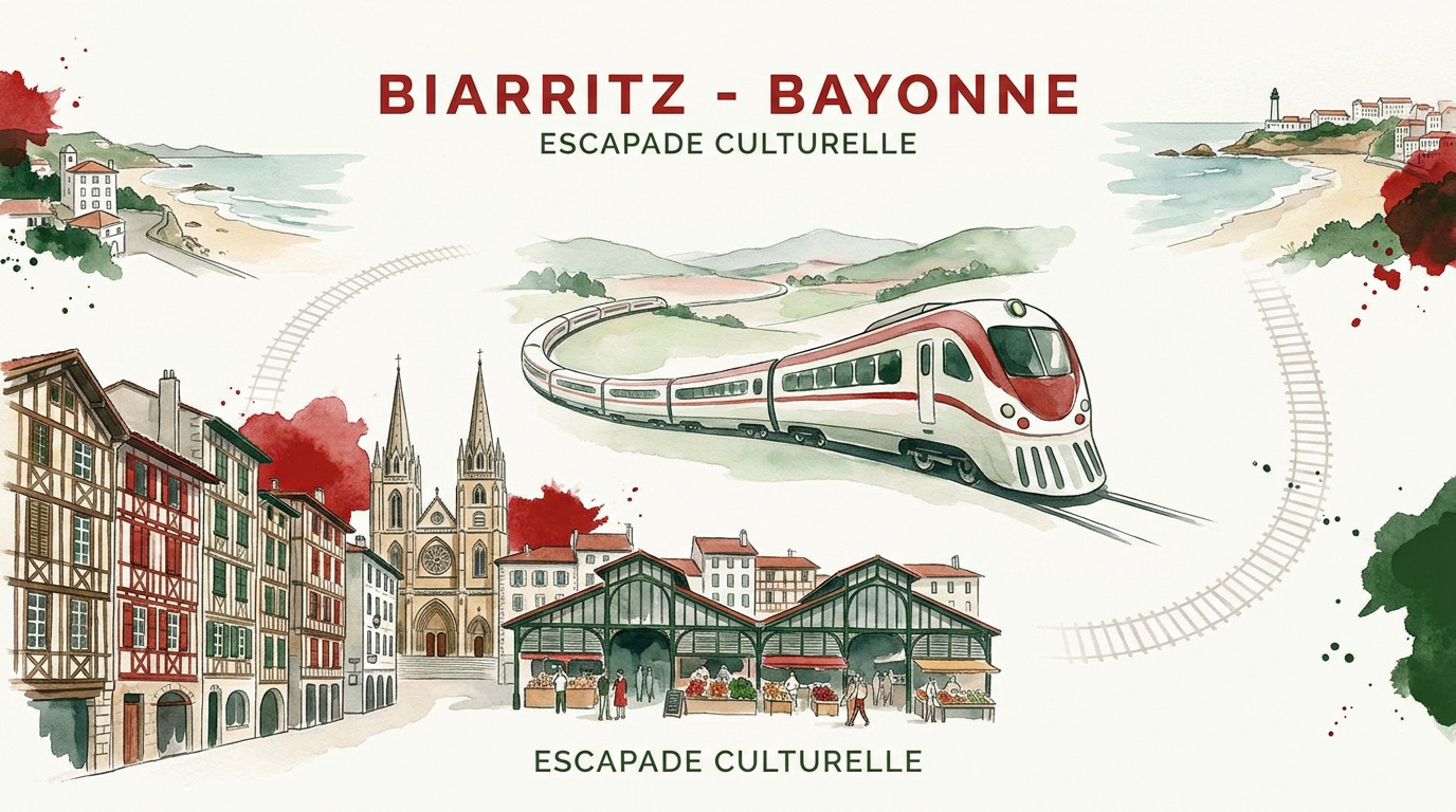 Train régional arrivant en gare de Bayonne pour une escapade culturelle au Pays Basque