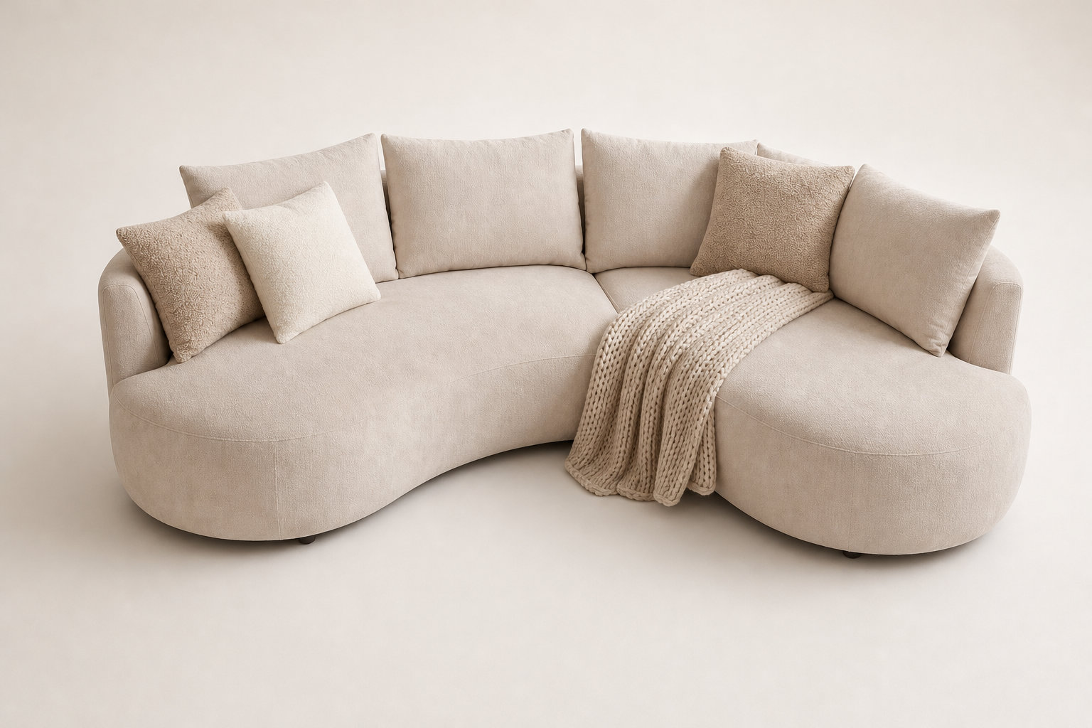 Canapé d'angle LOUSADO beige : la douceur sculpturale pour votre séjour