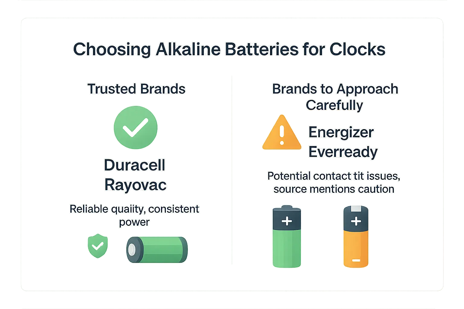 Infographic showing how to choose <strong>alkaline batteries for wall clocks</strong> to ensure longevity and performance