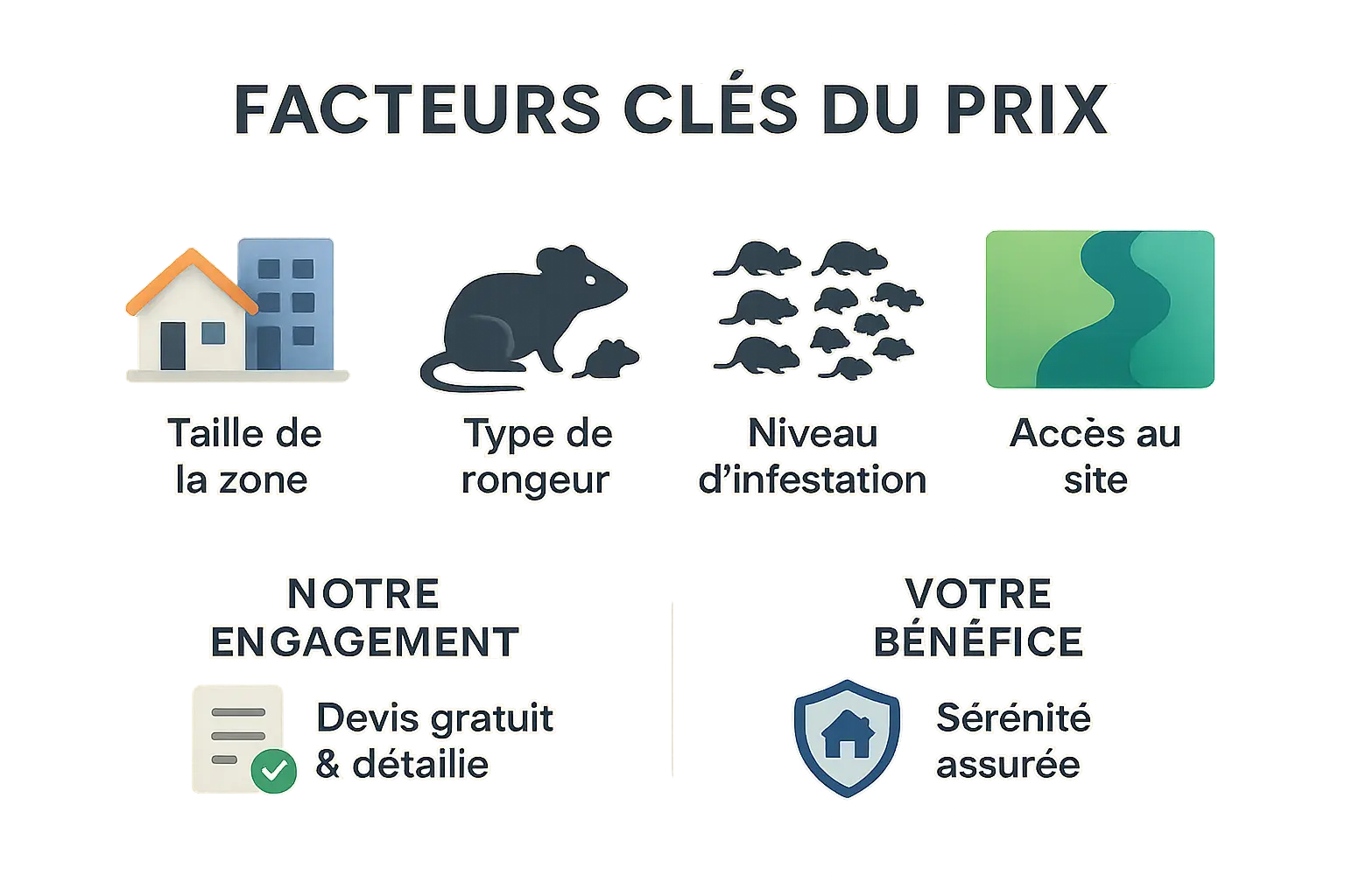 Infographie sur les facteurs influençant le prix d'une dératisation