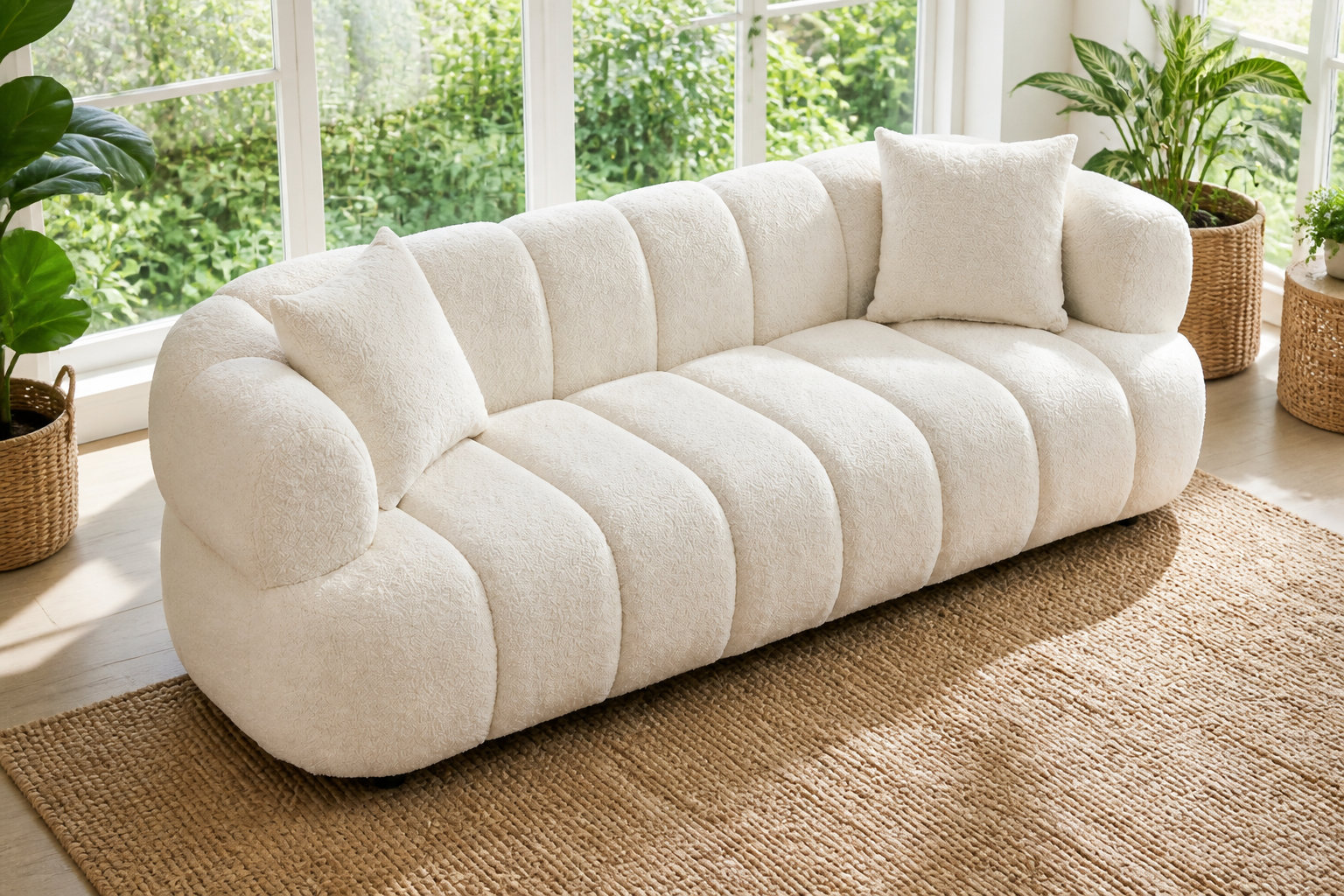 Canapé COLIANI blanc cassé : le charme unique du matelassage enveloppant