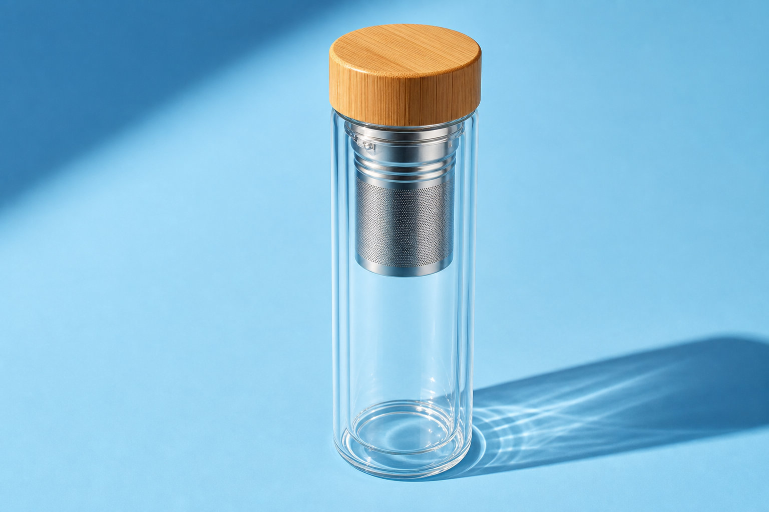 Bouteille infuseur verre double paroi BambooSip avec couvercle bambou