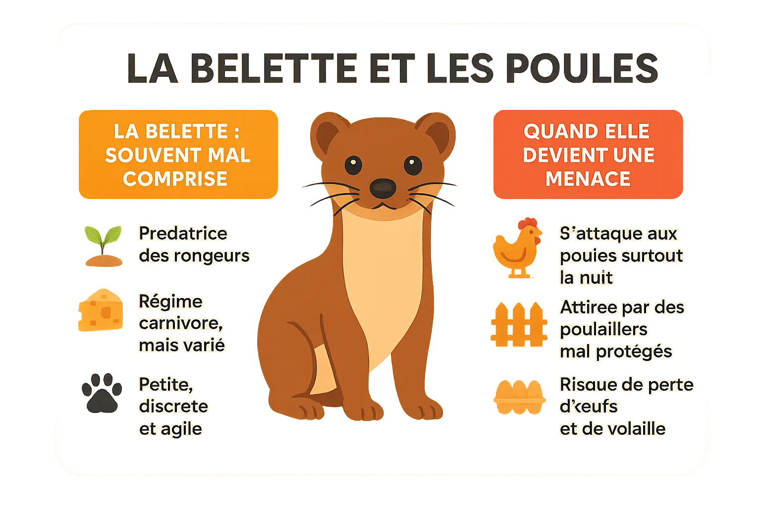 Une belette curieuse observant les alentours près d'un poulailler.