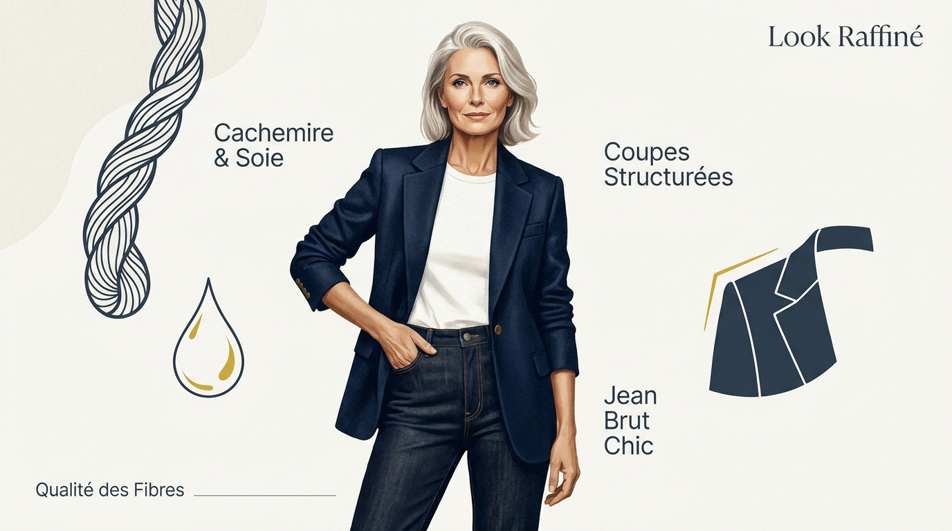 Femme élégante portant un blazer structuré et des matières nobles