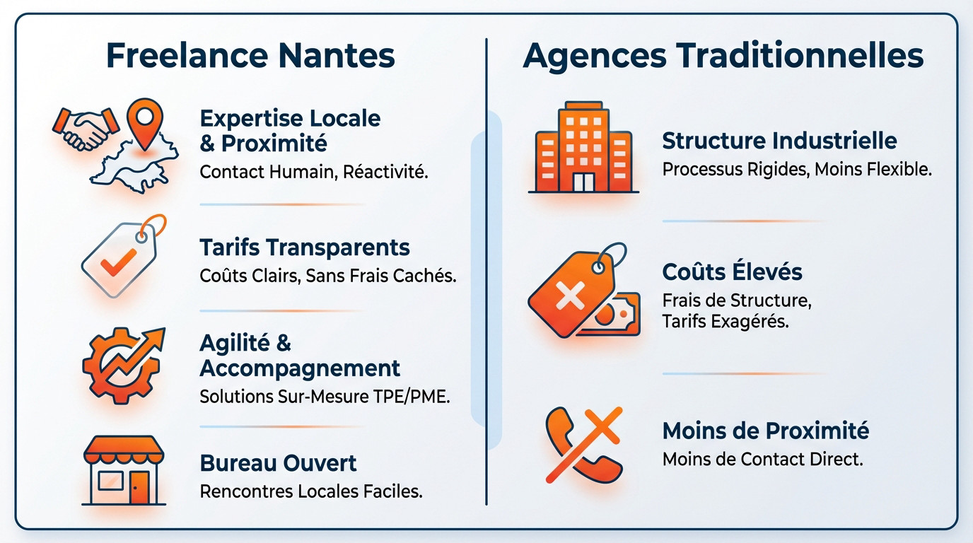 Comparatif avantages freelance Nantes contre agence web traditionnelle