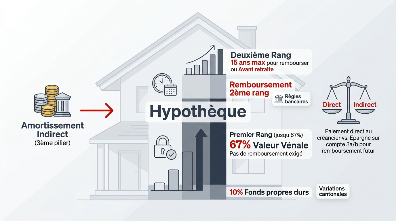 Schema zur direkten und indirekten Amortisation der Hypothek in der Schweiz