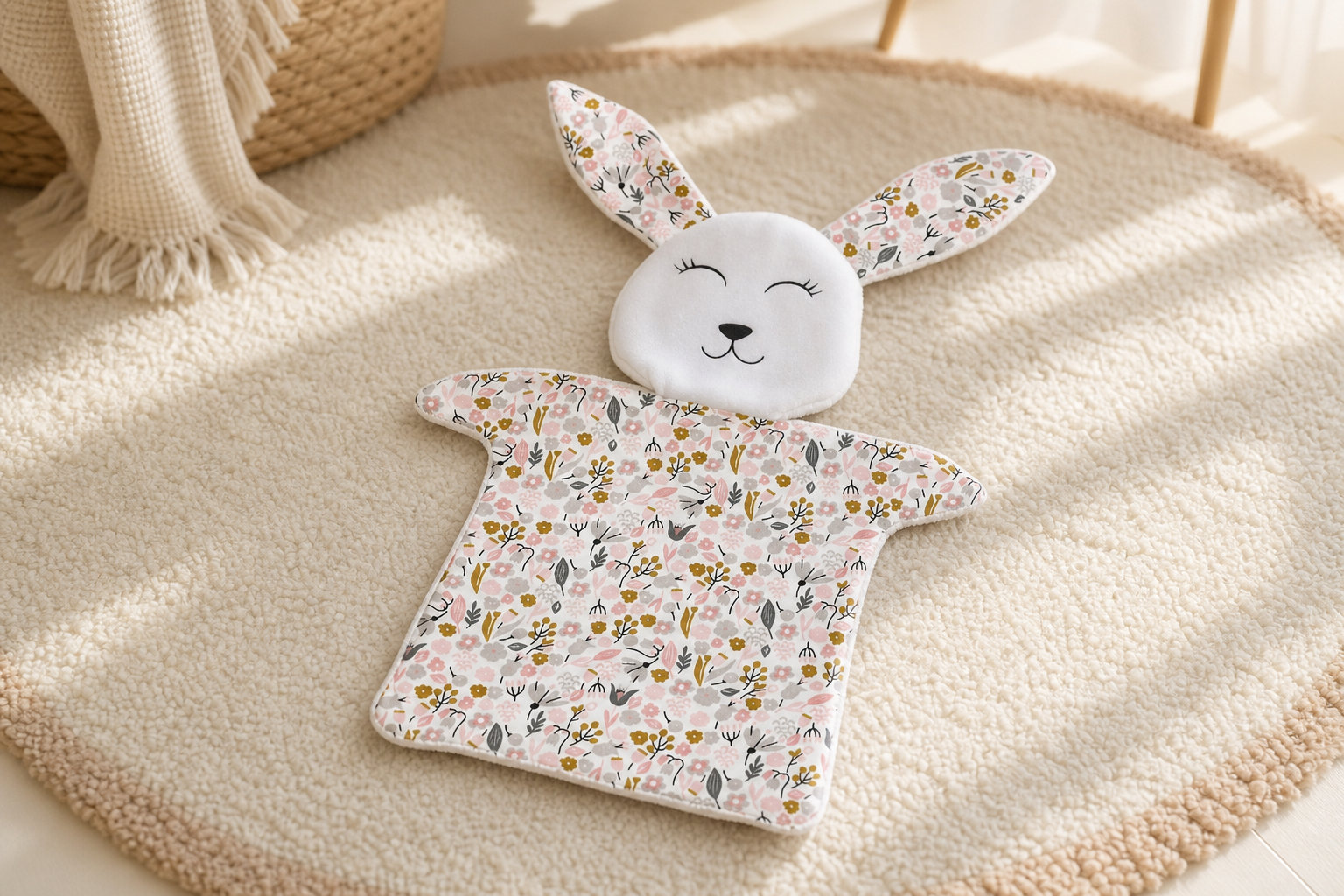 Doudou Lapin tissu fleurs : la tendresse d'un motif printanier