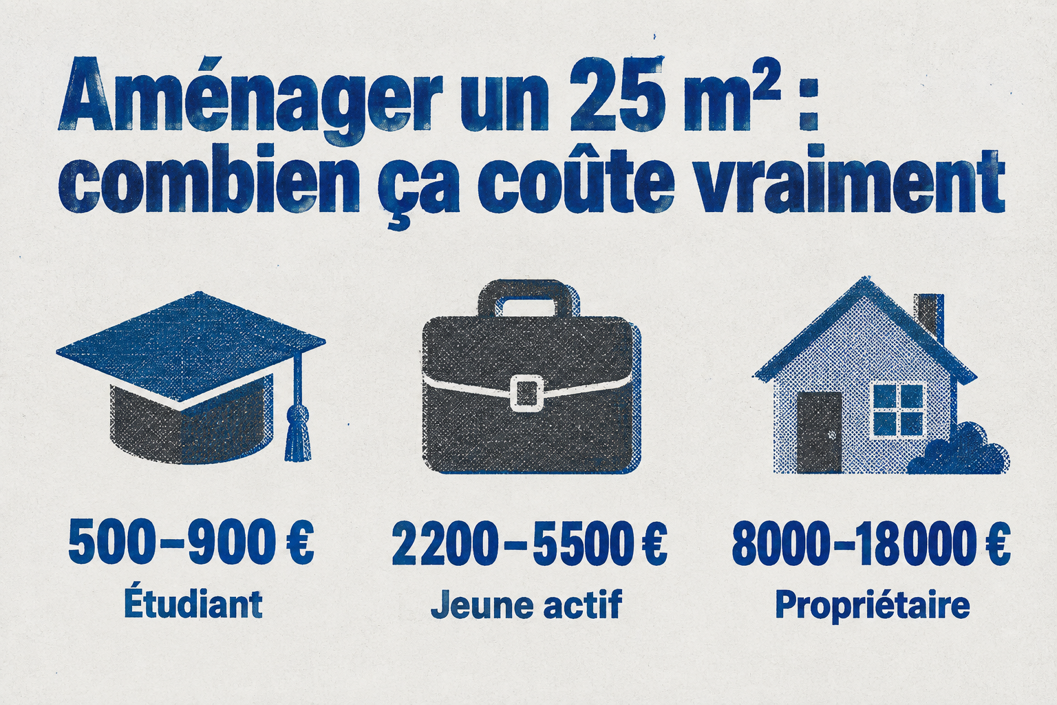 Trois budgets d'aménagement pour un studio de 25 m² selon le profil : étudiant, jeune actif, propriétaire.