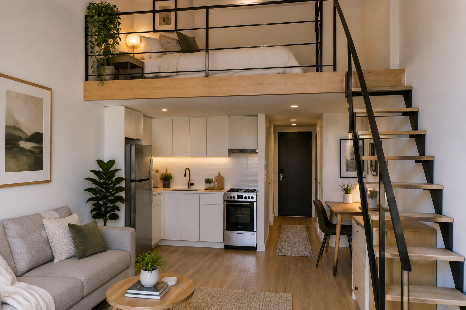 Lit mezzanine dans un studio