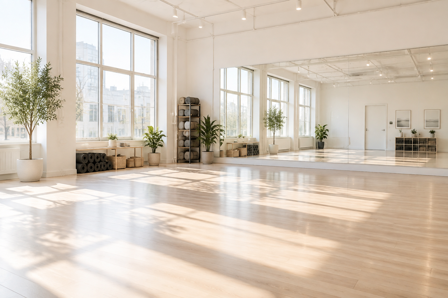 Grand miroir dans un studio lumineux
