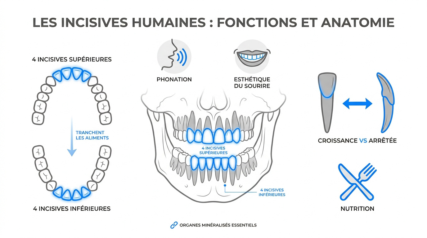 Schéma anatomique des incisives humaines centrales et latérales