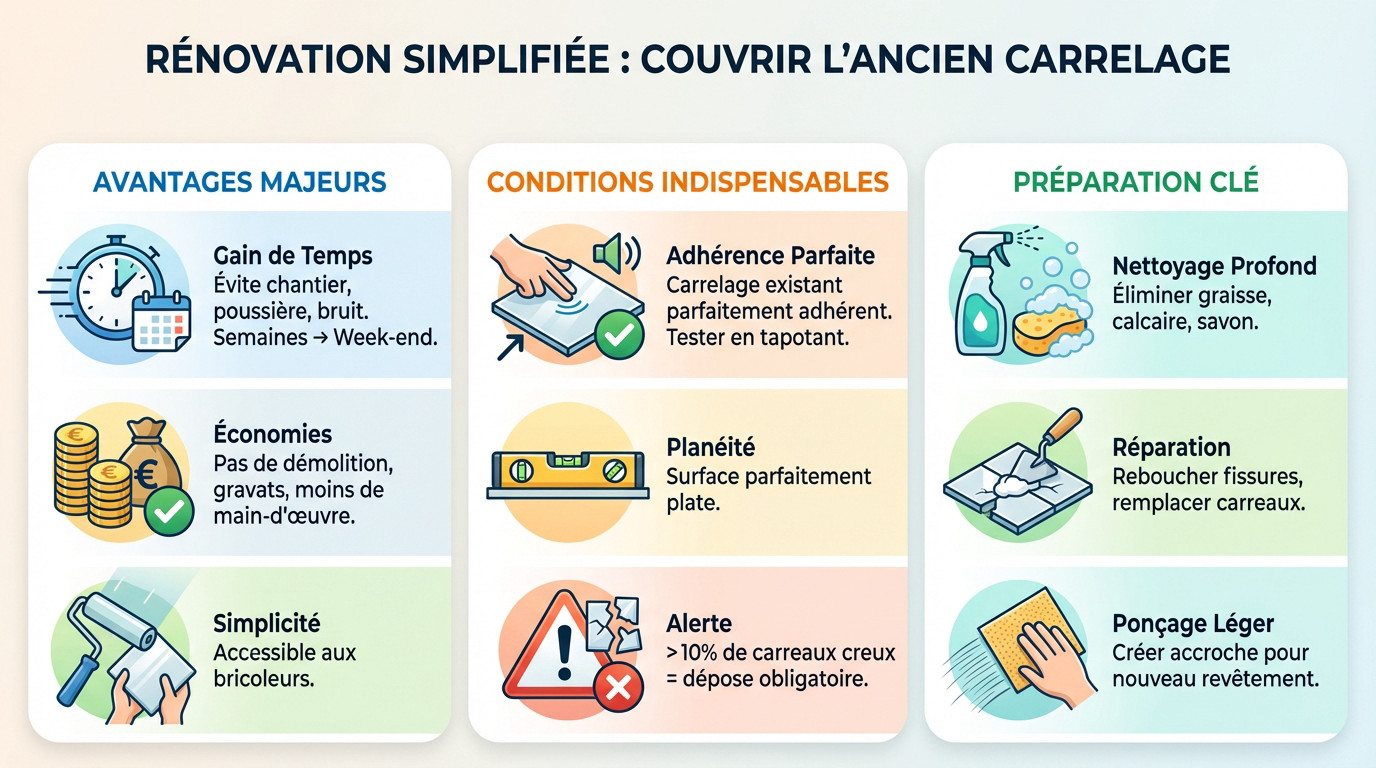Rénover du carrelage : solutions sans tout casser 2 Rénovation simplifiée : pose d'un nouveau revêtement sur ancien carrelage